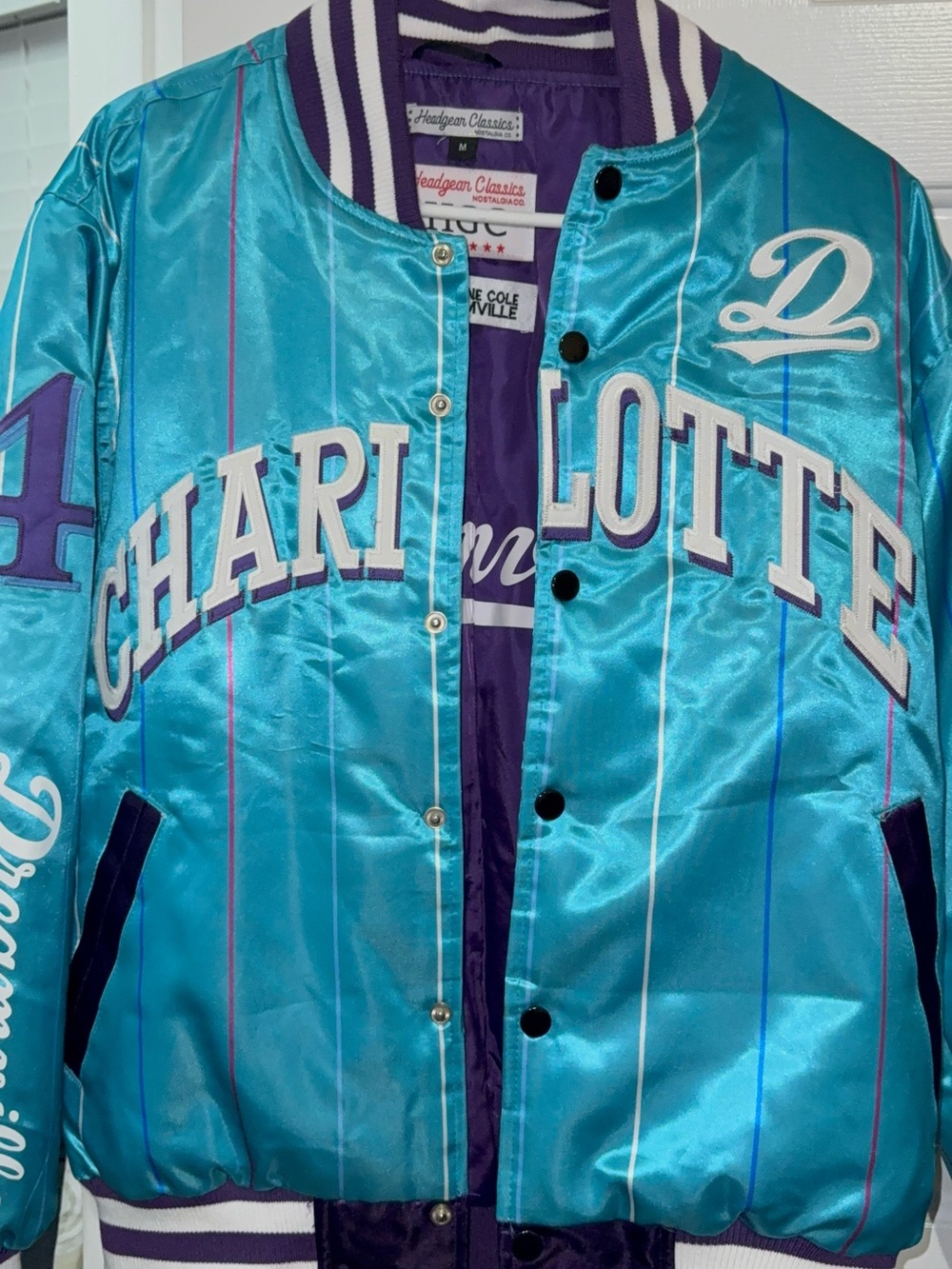 Charlotte Satin Bomber Jacket - Turquoise & Purple